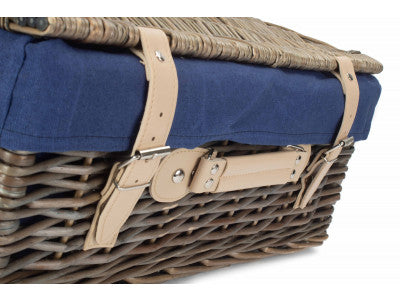 "Basket, 18" ANTIQUE WASH HAMPER with NAVY BLUE LINING"
