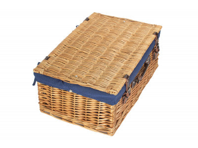 "Basket, 22" BUFF HAMPER with NAVY BLUE LINING"