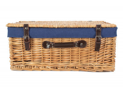 "Basket, 22" BUFF HAMPER with NAVY BLUE LINING"