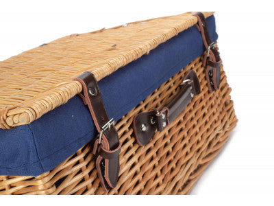 "Basket, 22" BUFF HAMPER with NAVY BLUE LINING"