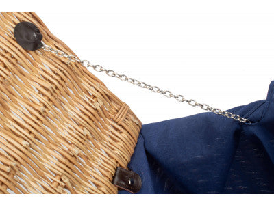 "Basket, 22" BUFF HAMPER with NAVY BLUE LINING"