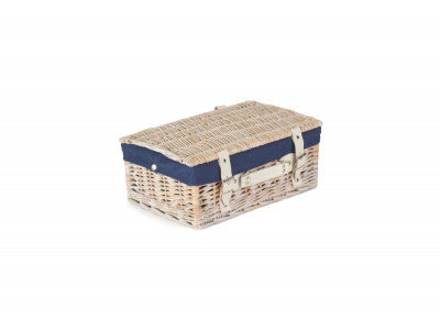 "Basket, 14" WHITE HAMPER with NAVY BLUE LINING"