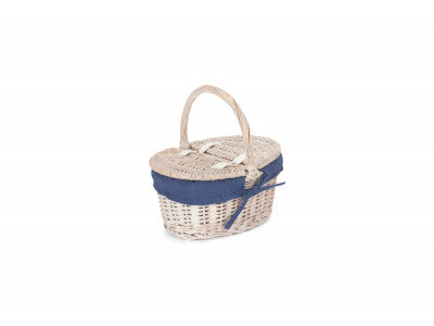 Basket, CHILD'S WHITE WASH LIDDED HAMPER with NAVY BLUE LINING