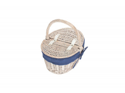 Basket, CHILD'S WHITE WASH LIDDED HAMPER with NAVY BLUE LINING