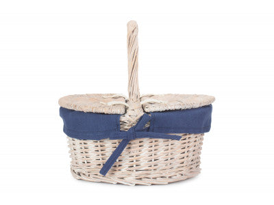 Basket, CHILD'S WHITE WASH LIDDED HAMPER with NAVY BLUE LINING
