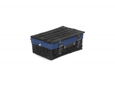 "Basket, 14" BLACK HAMPER with NAVY BLUE LINING"