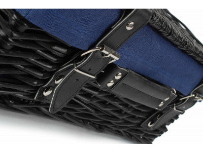 "Basket, 14" BLACK HAMPER with NAVY BLUE LINING"