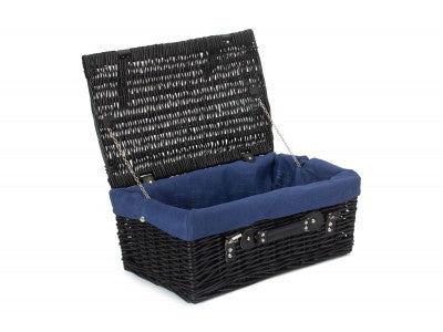 "Basket, 18" BLACK HAMPER with NAVY BLUE LINING"