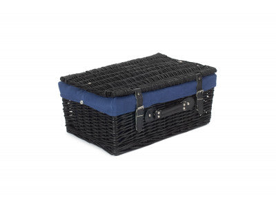 "Basket, 18" BLACK HAMPER with NAVY BLUE LINING"