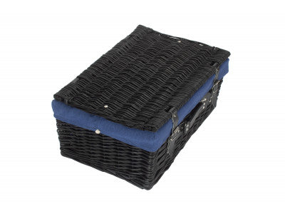 "Basket, 18" BLACK HAMPER with NAVY BLUE LINING"