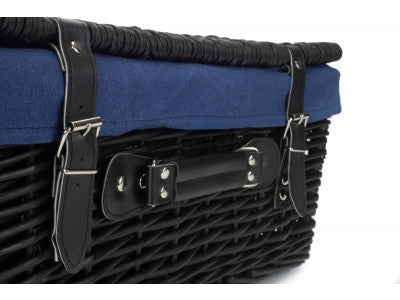 "Basket, 18" BLACK HAMPER with NAVY BLUE LINING"