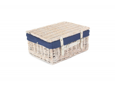 "Basket, 16" WHITE HAMPER with NAVY BLUE LINING"