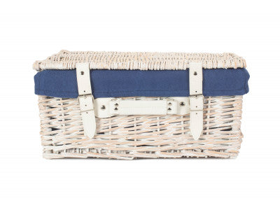 "Basket, 16" WHITE HAMPER with NAVY BLUE LINING"