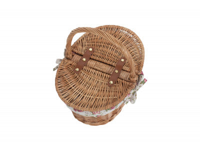 Basket, CHILDS LIGHT STEAMED FINISH OVAL PICNIC BASKET with GARDEN ROSE LINING