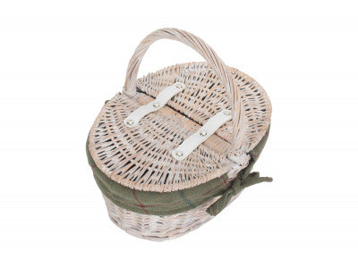 Basket, CHILD'S WHITE WASH LIDDED HAMPER with GREEN TWEED LINING