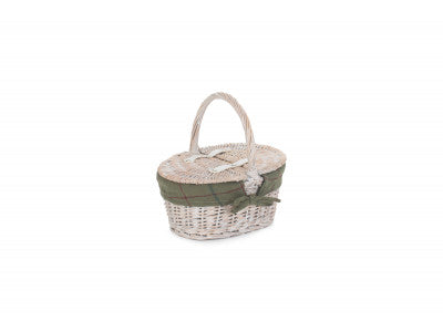 Basket, CHILD'S WHITE WASH LIDDED HAMPER with GREEN TWEED LINING