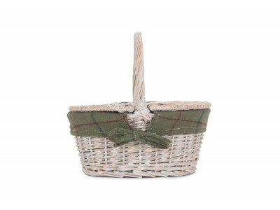 Basket, CHILD'S WHITE WASH LIDDED HAMPER with GREEN TWEED LINING