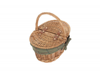 Basket, CHILDS LIGHT STEAMED FINISH OVAL PICNIC BASKET with GREEN TWEED LINING