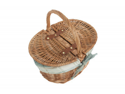 Basket, CHILDS LIGHT STEAMED FINISH OVAL PICNIC BASKET with CREAM TARTAN LINING