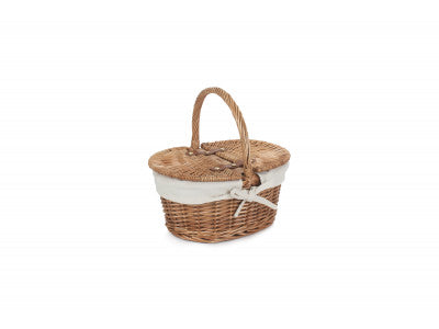 Basket, CHILDS LIGHT STEAMED FINISH OVAL PICNIC BASKET with WHITE LINING