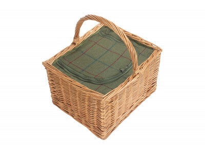 Basket, DELUXE BUTCHER'S BASKET with GREEN TWEED COOLER BAG  