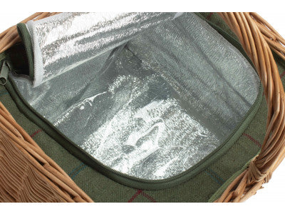 Basket, DELUXE BUTCHER'S BASKET with GREEN TWEED COOLER BAG  