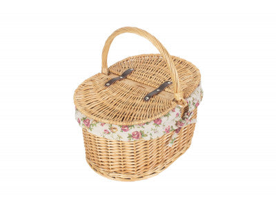 Basket, BUFF OVAL PICNIC BASKET with GARDEN ROSE LINING