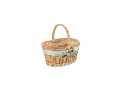 Basket, CHILD'S OVAL LIDDED HAMPER with CREAM TARTAN LINING