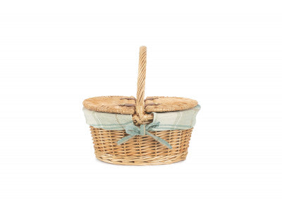 Basket, CHILD'S OVAL LIDDED HAMPER with CREAM TARTAN LINING