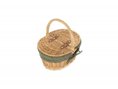Basket, CHILD'S OVAL LIDDED HAMPER with GREEN TWEED LINING