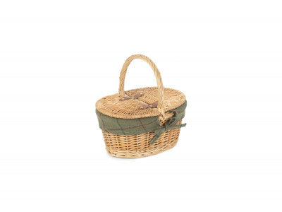 Basket, CHILD'S OVAL LIDDED HAMPER with GREEN TWEED LINING