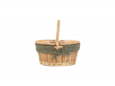 Basket, CHILD'S OVAL LIDDED HAMPER with GREEN TWEED LINING