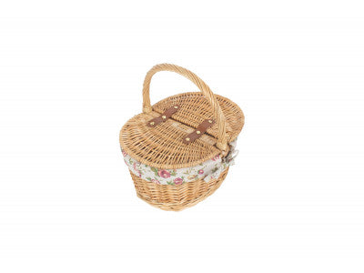Basket, CHILD'S OVAL LIDDED HAMPER with GARDEN ROSE LINING