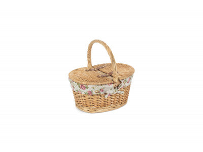 Basket, CHILD'S OVAL LIDDED HAMPER with GARDEN ROSE LINING