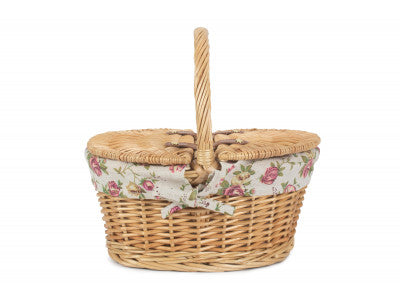 Basket, CHILD'S OVAL LIDDED HAMPER with GARDEN ROSE LINING