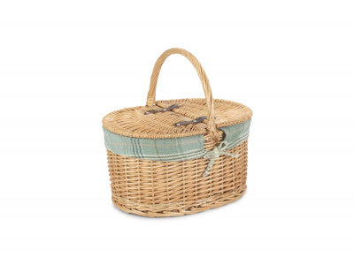 Basket, BUFF OVAL PICNIC BASKET with CREAM TARTAN LINING