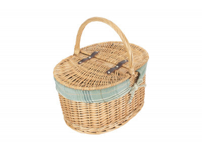 Basket, BUFF OVAL PICNIC BASKET with CREAM TARTAN LINING