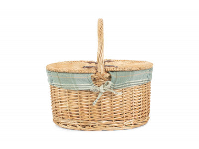 Basket, BUFF OVAL PICNIC BASKET with CREAM TARTAN LINING