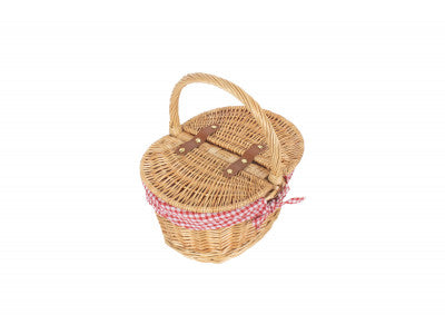 Basket, CHILD'S OVAL LIDDED HAMPER with RED & WHITE CHECKED LINING