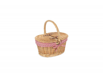 Basket, CHILD'S OVAL LIDDED HAMPER with RED & WHITE CHECKED LINING
