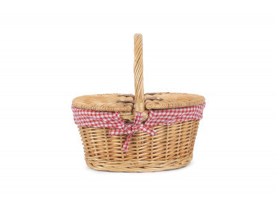 Basket, CHILD'S OVAL LIDDED HAMPER with RED & WHITE CHECKED LINING