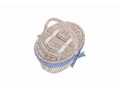 Basket, CHILDS WHITE WASH LIDDED HAMPER with BLUE & WHITE CHECKED LINING