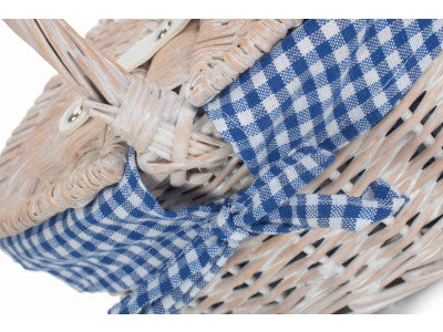 Basket, CHILDS WHITE WASH LIDDED HAMPER with BLUE & WHITE CHECKED LINING