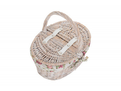 Basket, CHILD'S WHITE WASH LIDDED HAMPER with GARDEN ROSE LINING