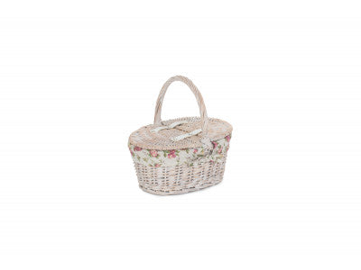 Basket, CHILD'S WHITE WASH LIDDED HAMPER with GARDEN ROSE LINING