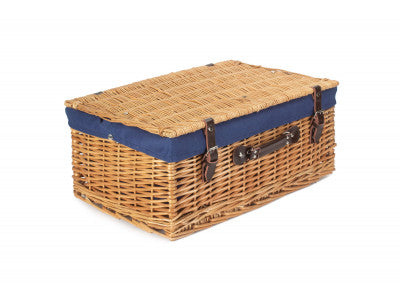 "Basket, 22" BUFF HAMPER with NAVY BLUE LINING"