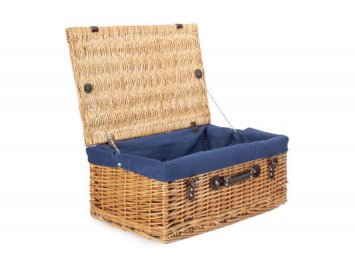 "Basket, 22" BUFF HAMPER with NAVY BLUE LINING"