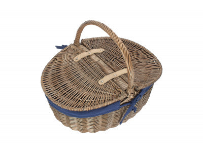 Basket, ANTIQUE WASH FINISH OVAL PICNIC with NAVY BLUE LINING