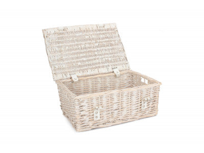 Basket, 14 inch EMPTY WICKER HAMPER BASKET - WHITE WASH - UNLINED