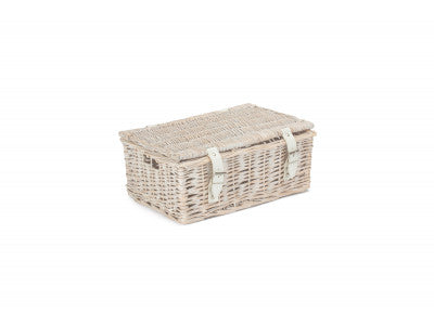 Basket, 14 inch EMPTY WICKER HAMPER BASKET - WHITE WASH - UNLINED